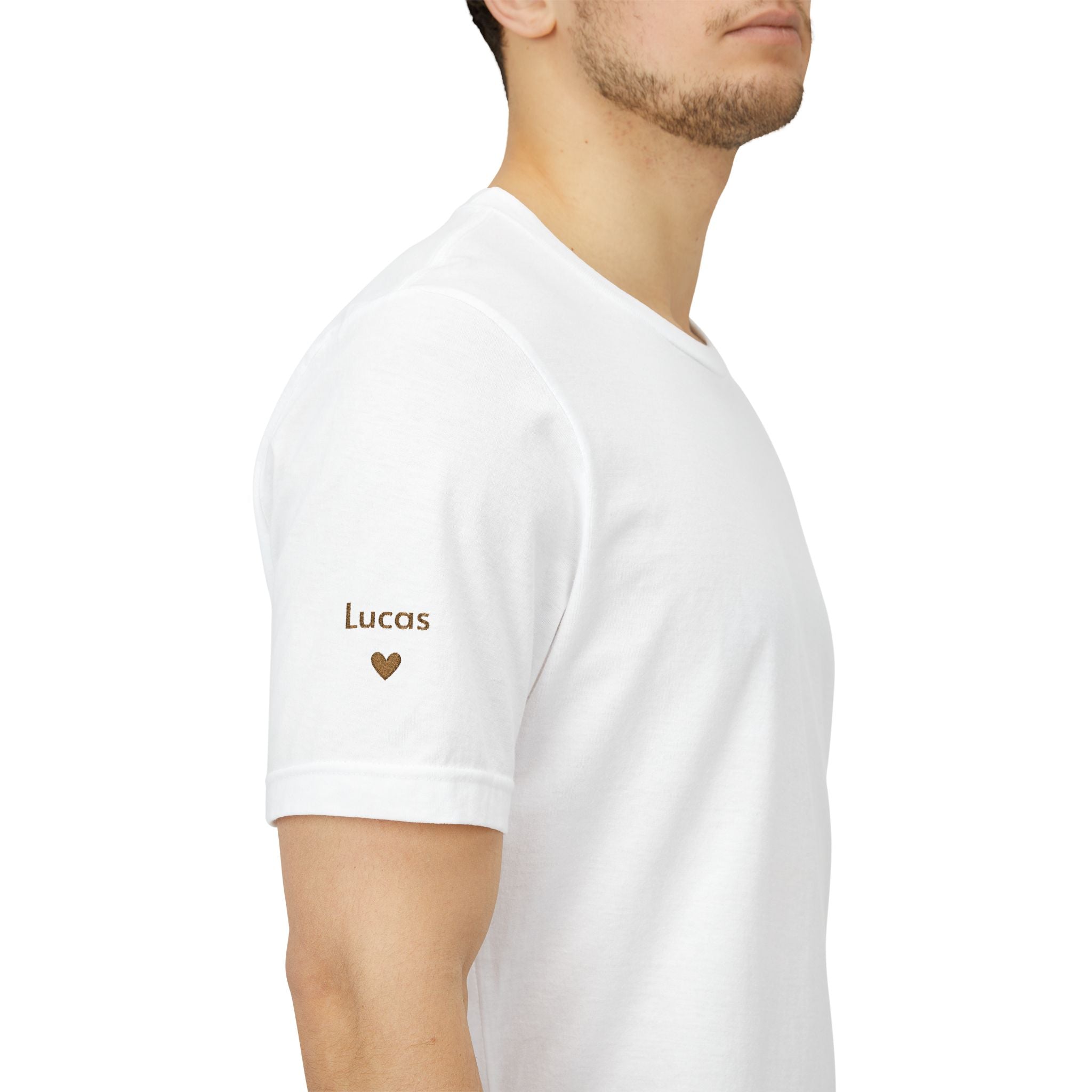 T-shirt Dad since date embroidered on heart and first names on sleeve