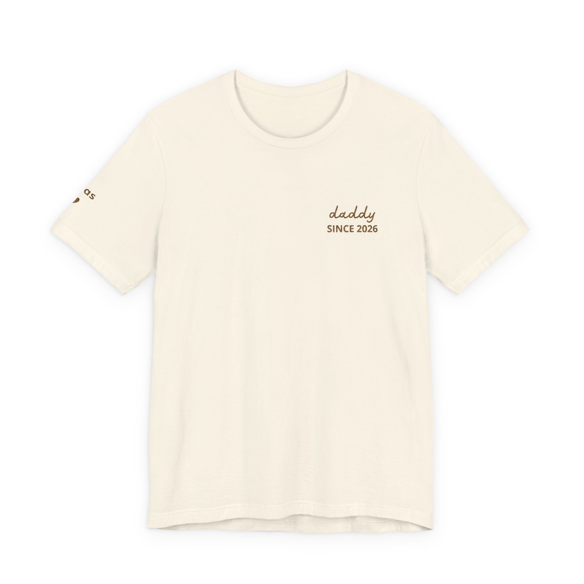 T-shirt Dad since date embroidered on heart and first names on sleeve