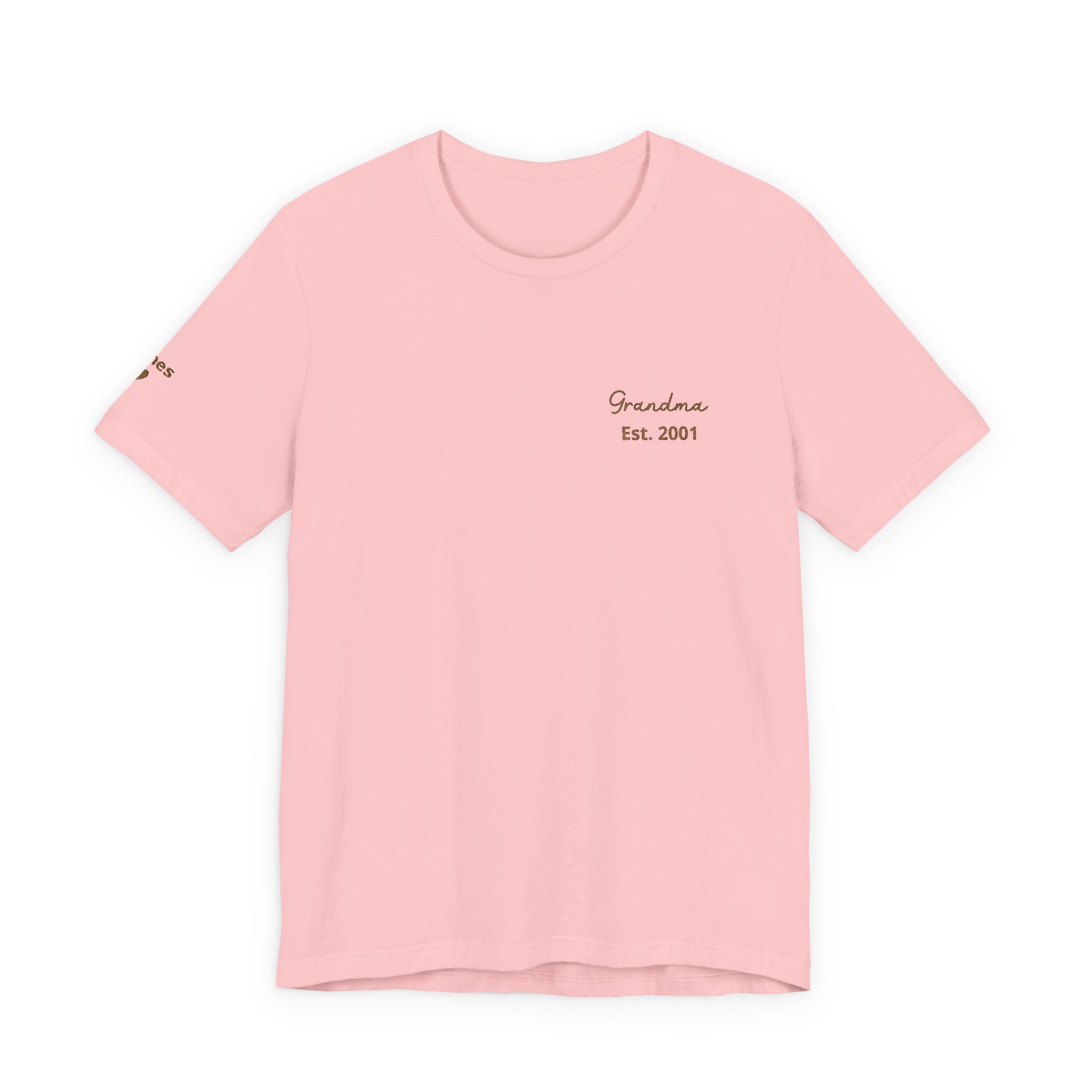 T-Shirt Grandma Since Date Embroidered on Heart and Grandchildren’s First Names on Sleeve