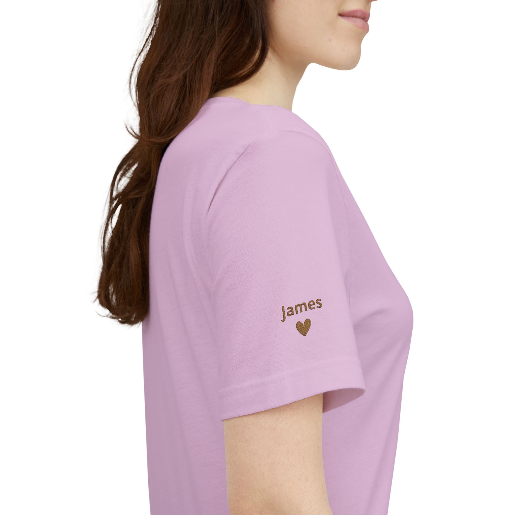 Tshirt Personalized “Mom Est” Embroidered Heart & Sleeve Tee
