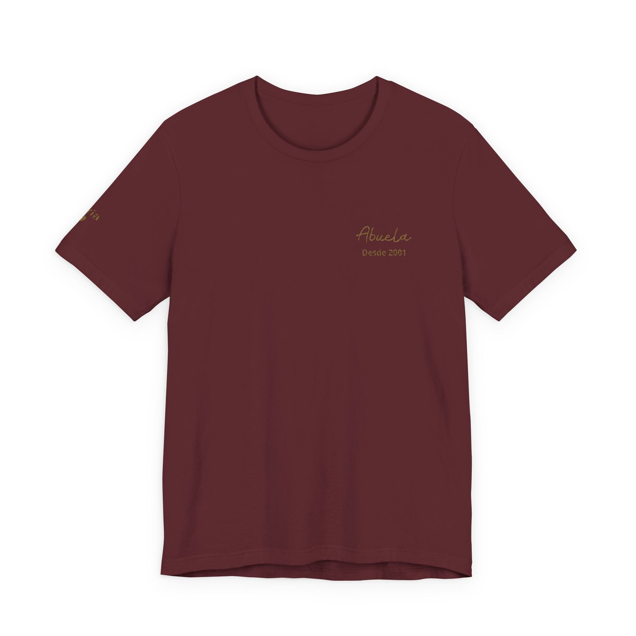 Camiseta bordada para abuela con fecha "Abuela desde" y nombres de los nietos en la manga