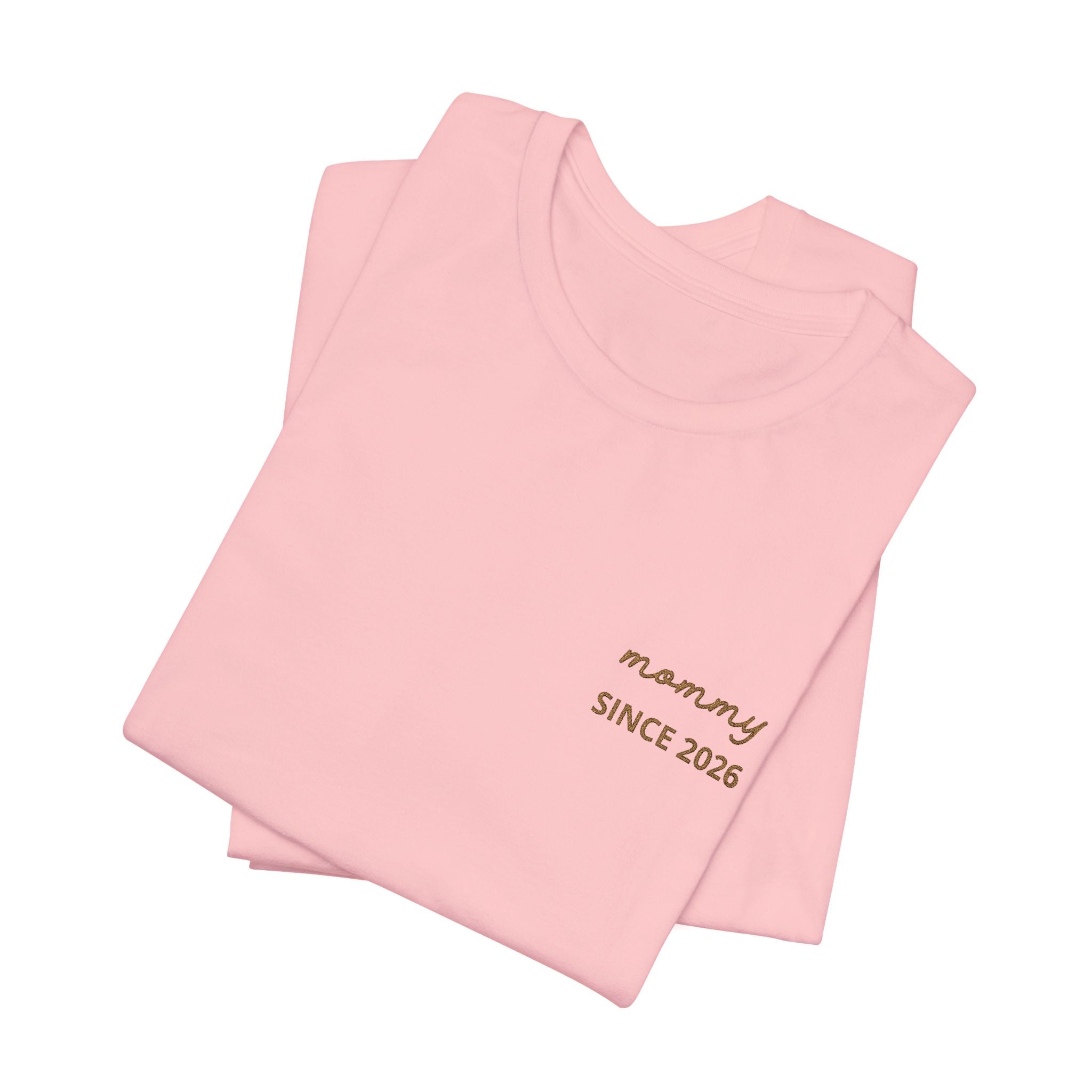 Tshirt Personalized “Mom Est” Embroidered Heart & Sleeve Tee