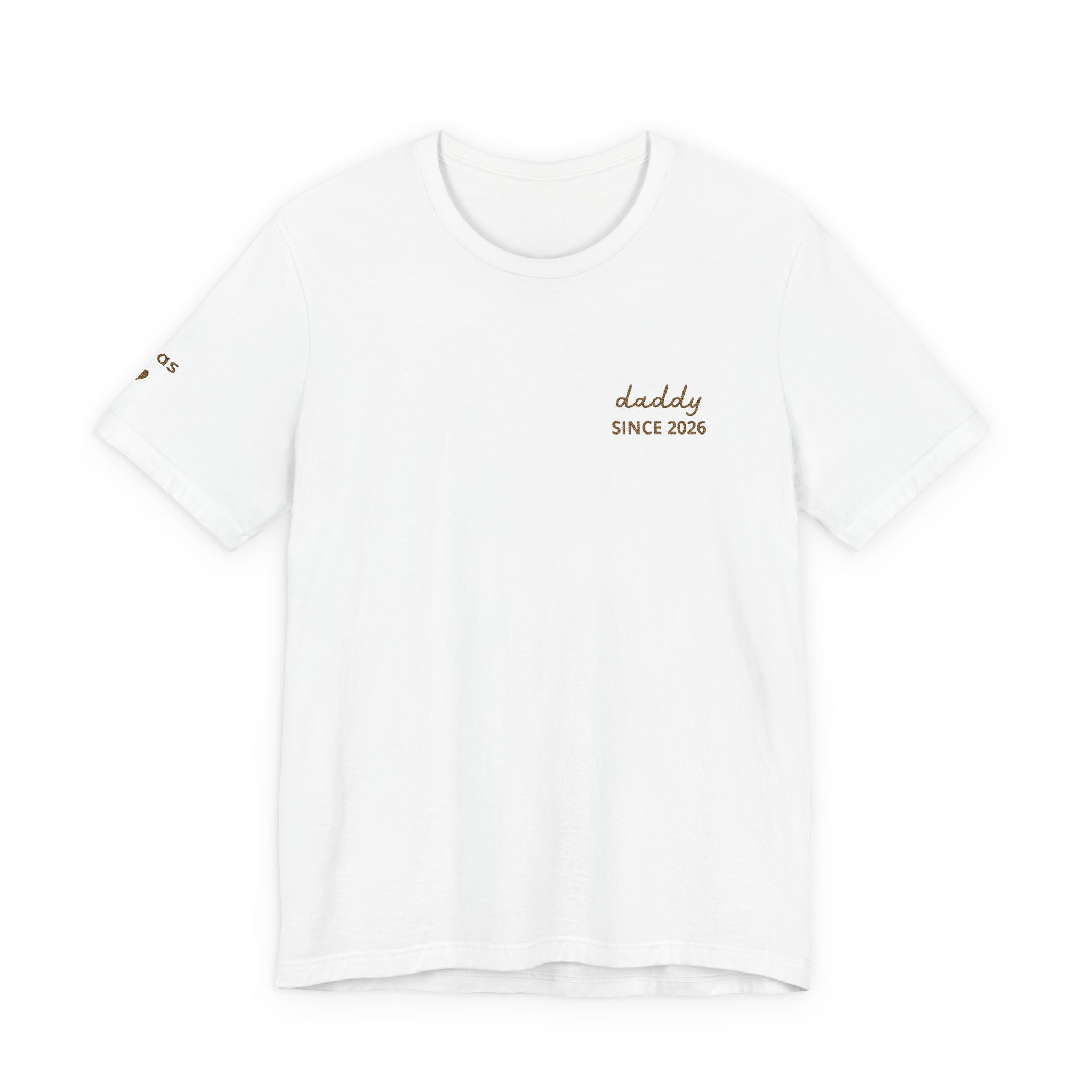 T-shirt Dad since date embroidered on heart and first names on sleeve