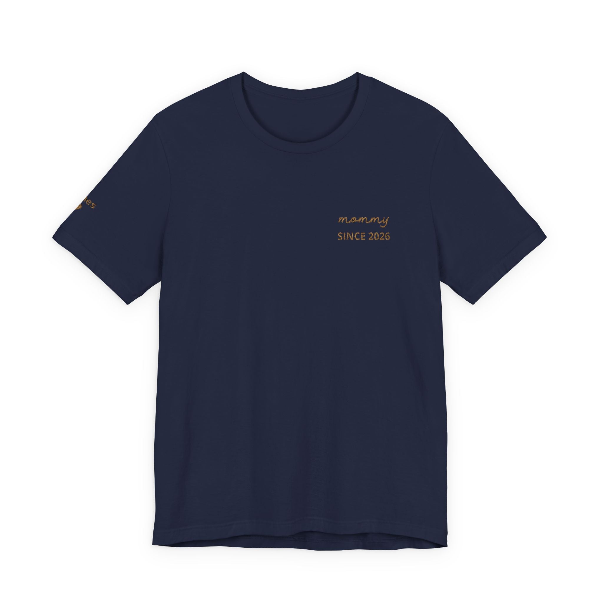 Tshirt Personalized “Mom Est” Embroidered Heart & Sleeve Tee