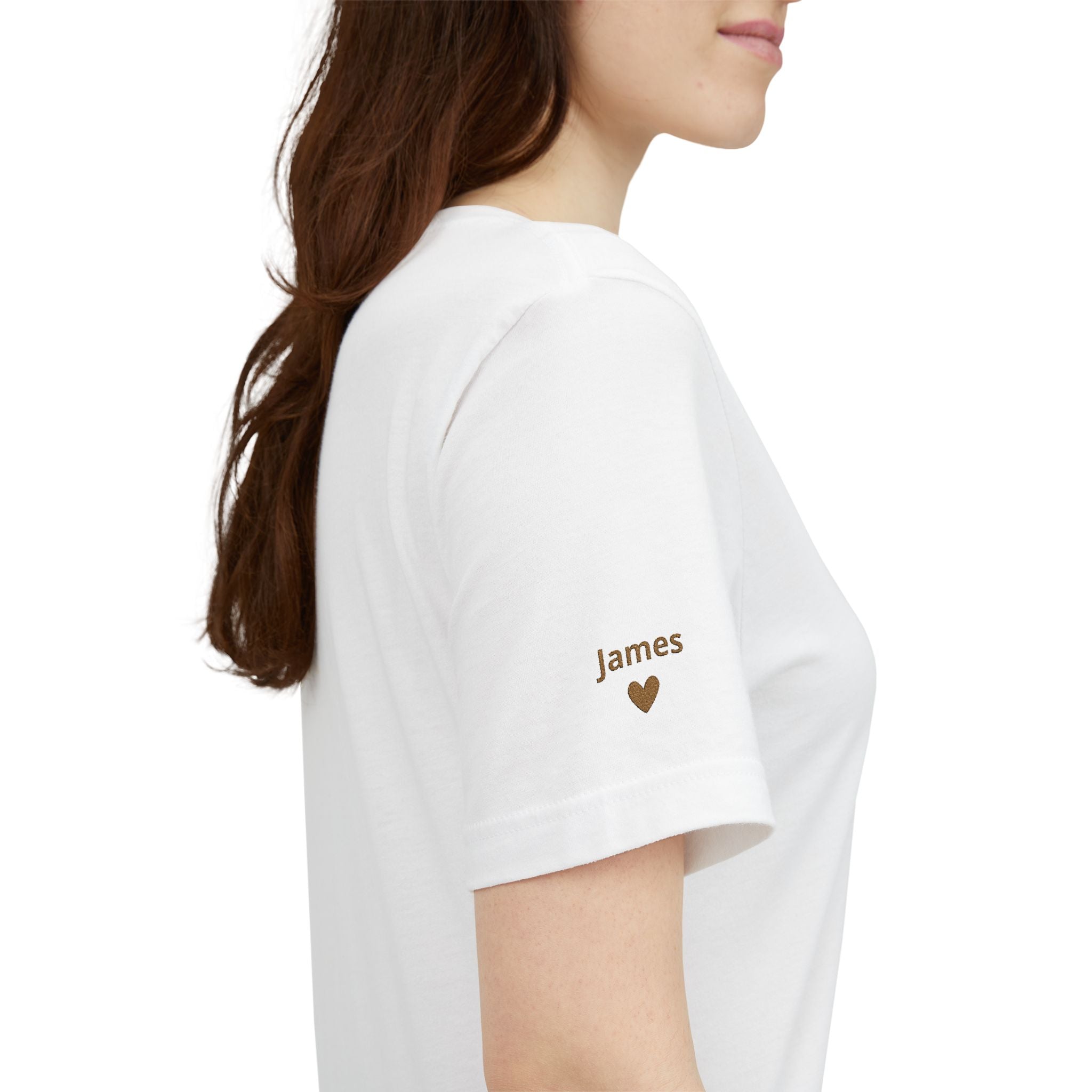 Tshirt Personalized “Mom Est” Embroidered Heart & Sleeve Tee