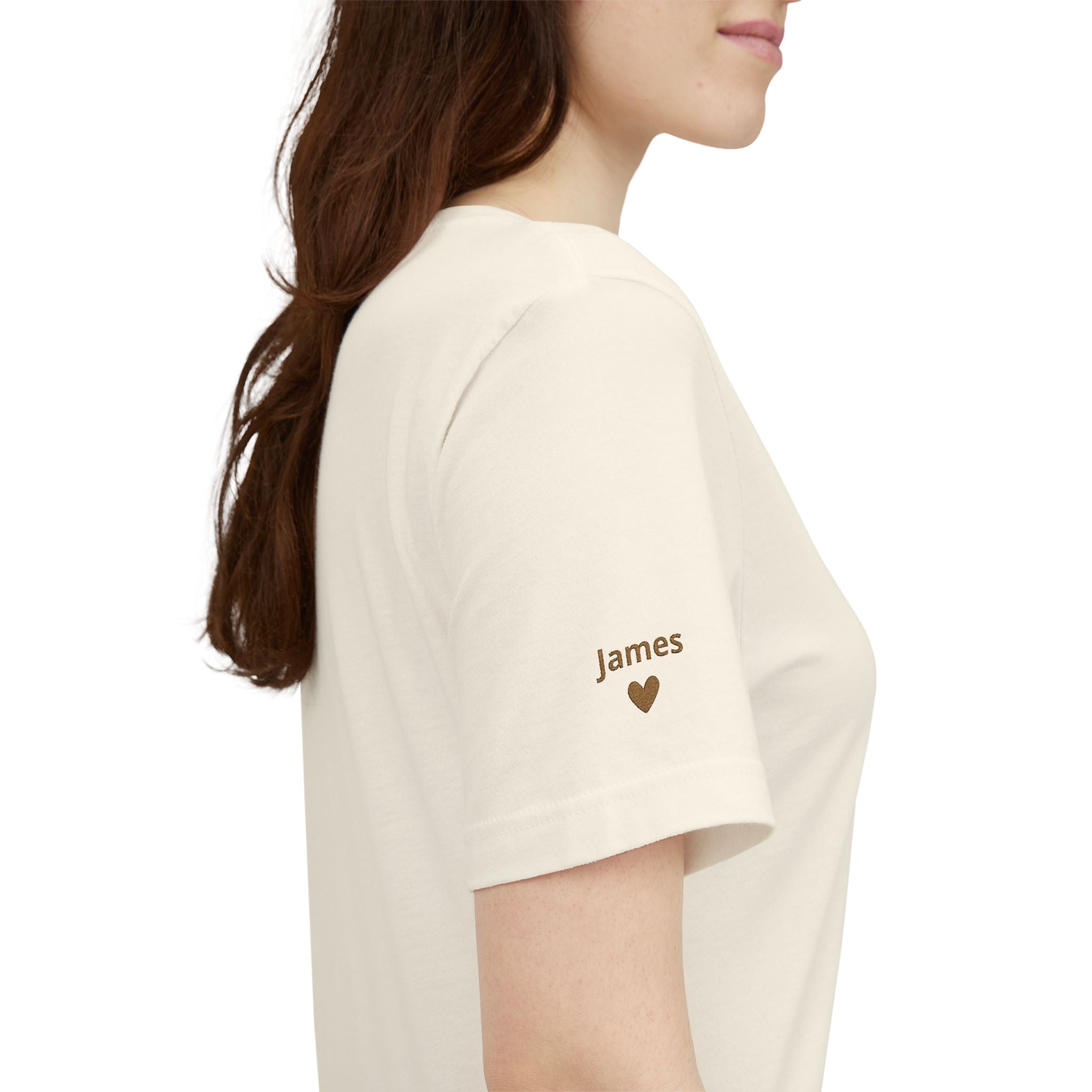 Tshirt Personalized “Mom Est” Embroidered Heart & Sleeve Tee