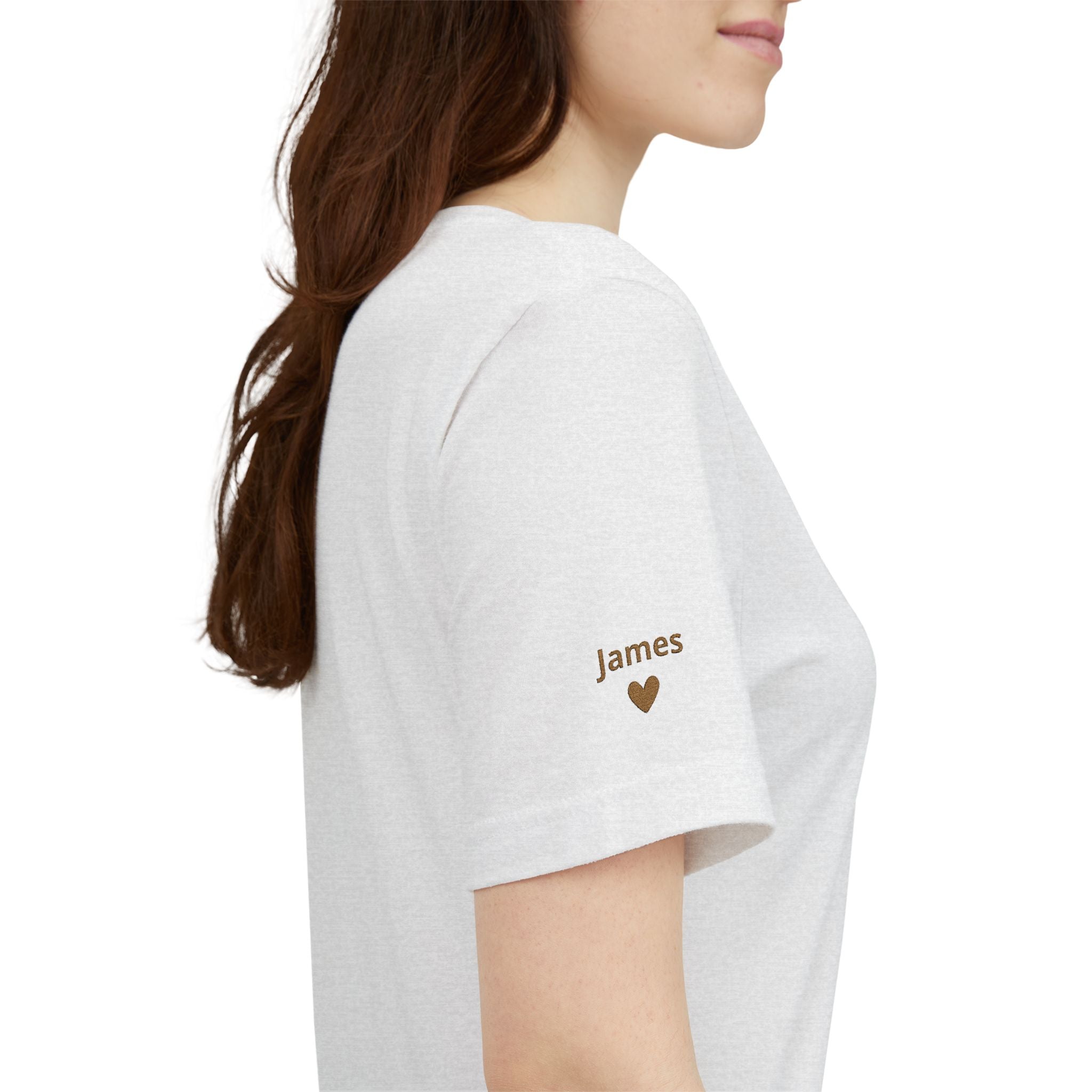 Tshirt Personalized “Mom Est” Embroidered Heart & Sleeve Tee