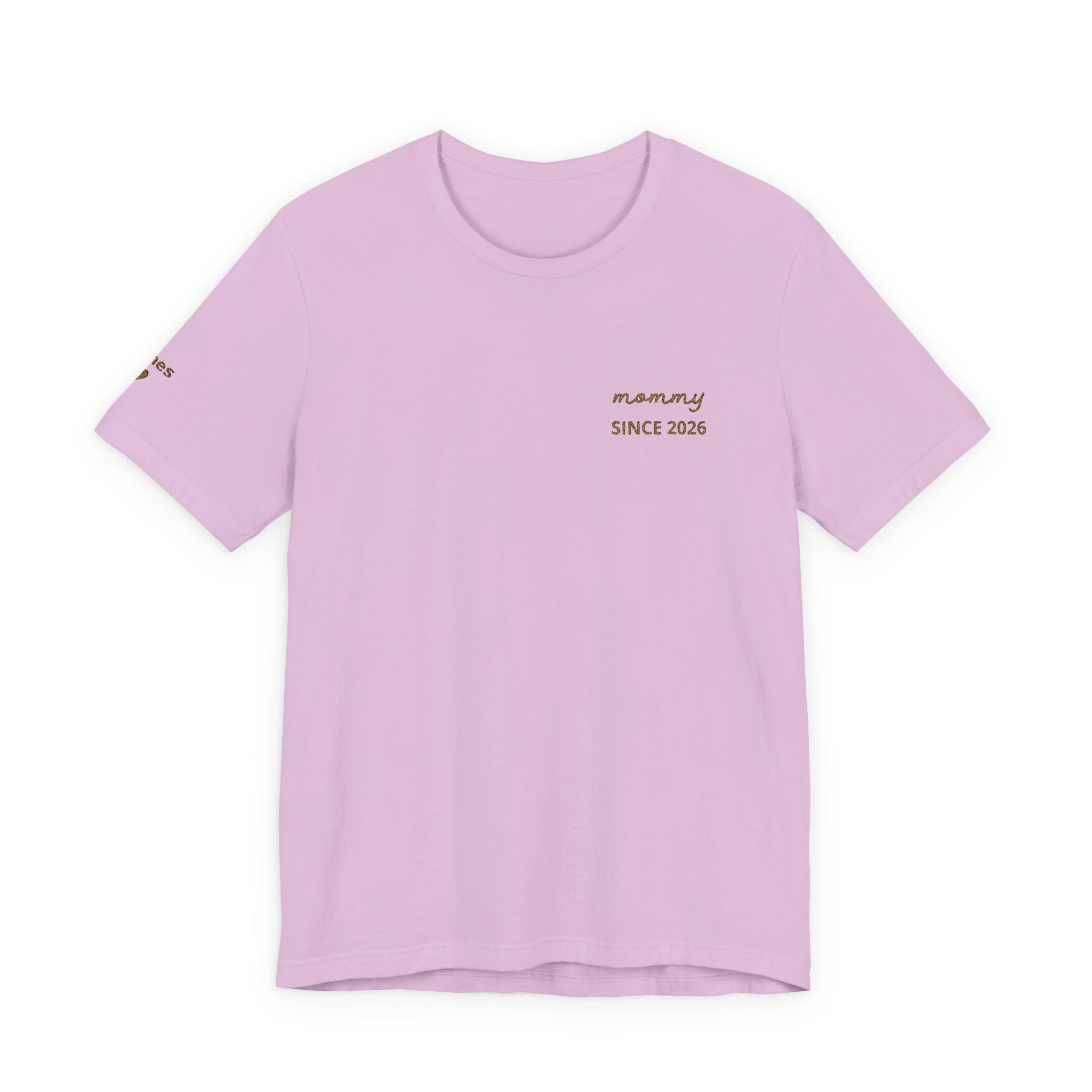 Tshirt Personalized “Mom Est” Embroidered Heart & Sleeve Tee