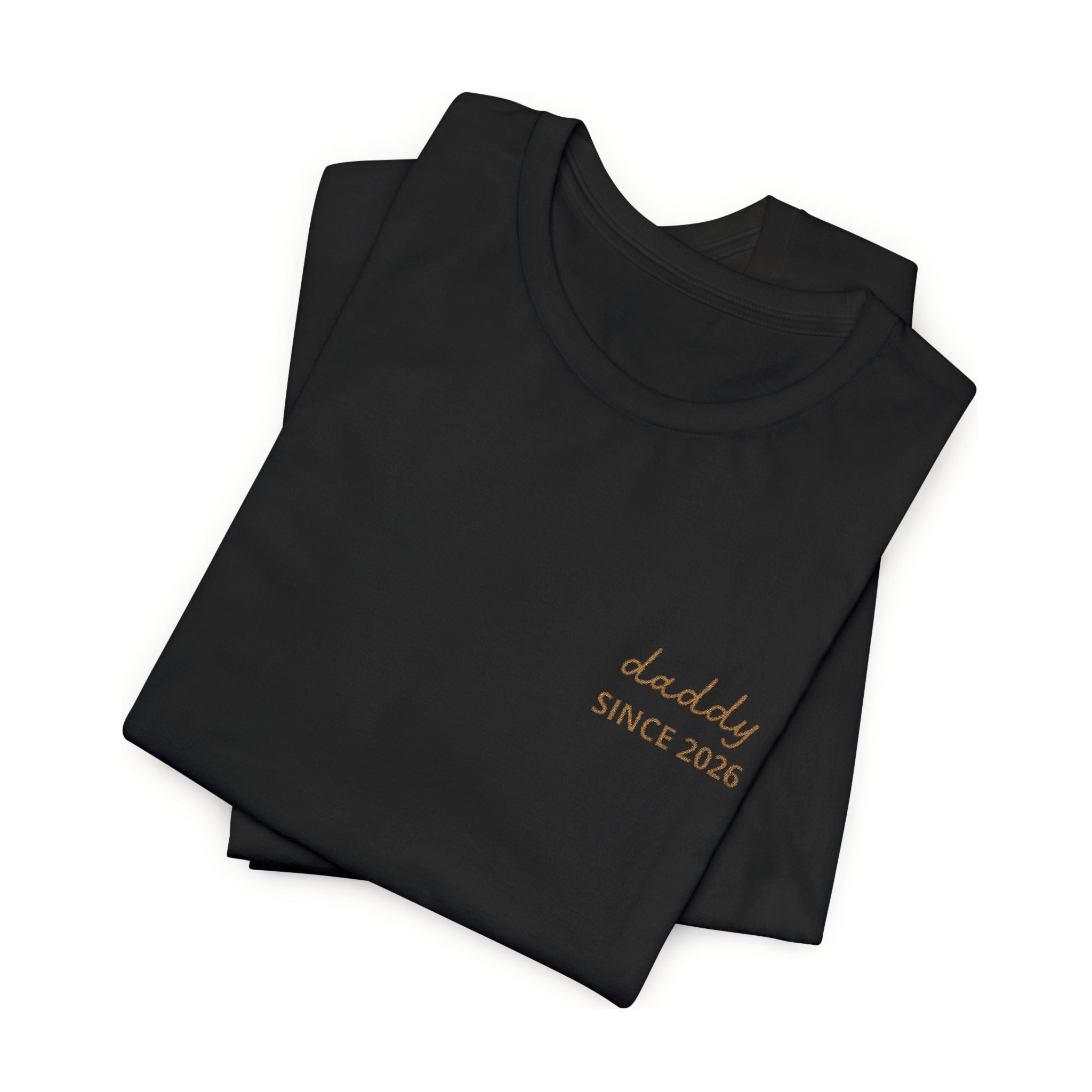 T-shirt Dad since date embroidered on heart and first names on sleeve