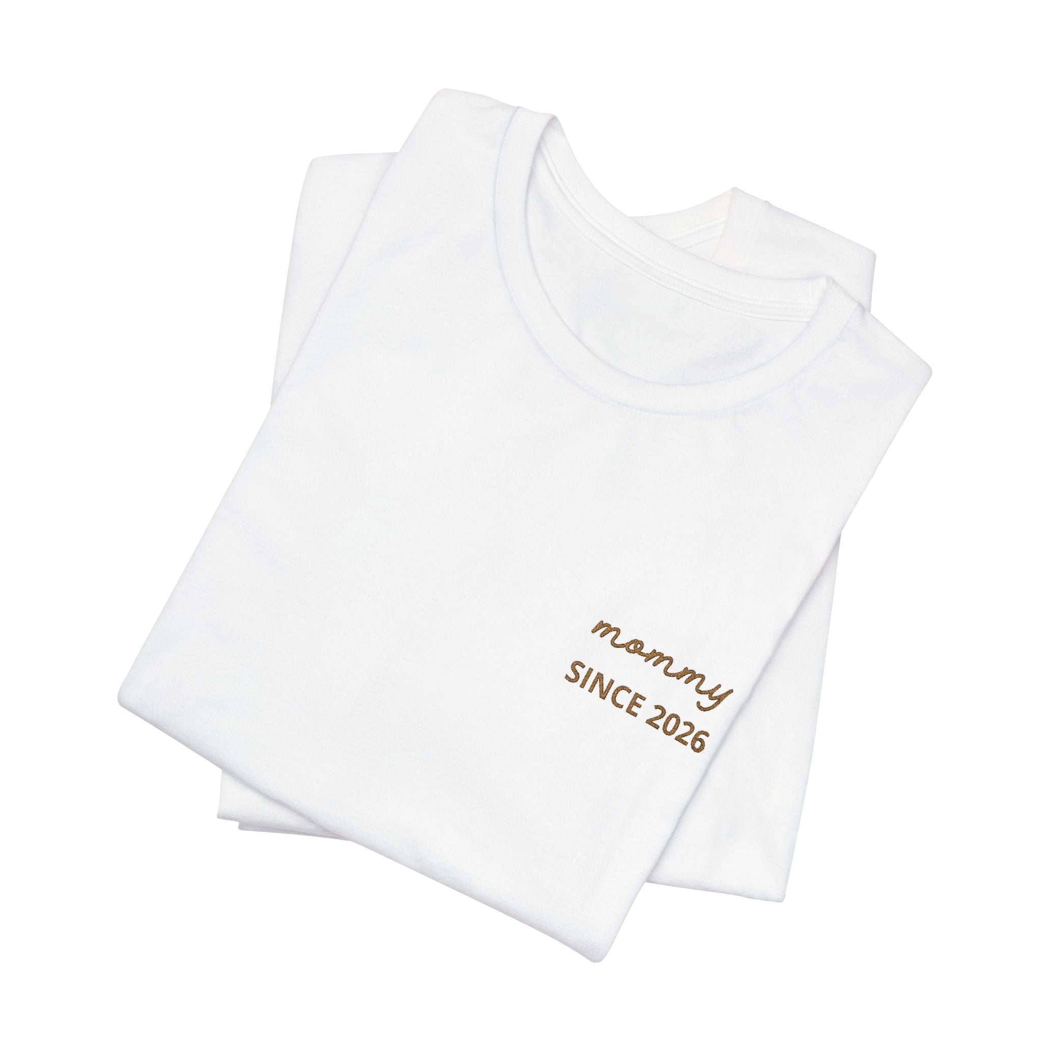 Tshirt Personalized “Mom Est” Embroidered Heart & Sleeve Tee