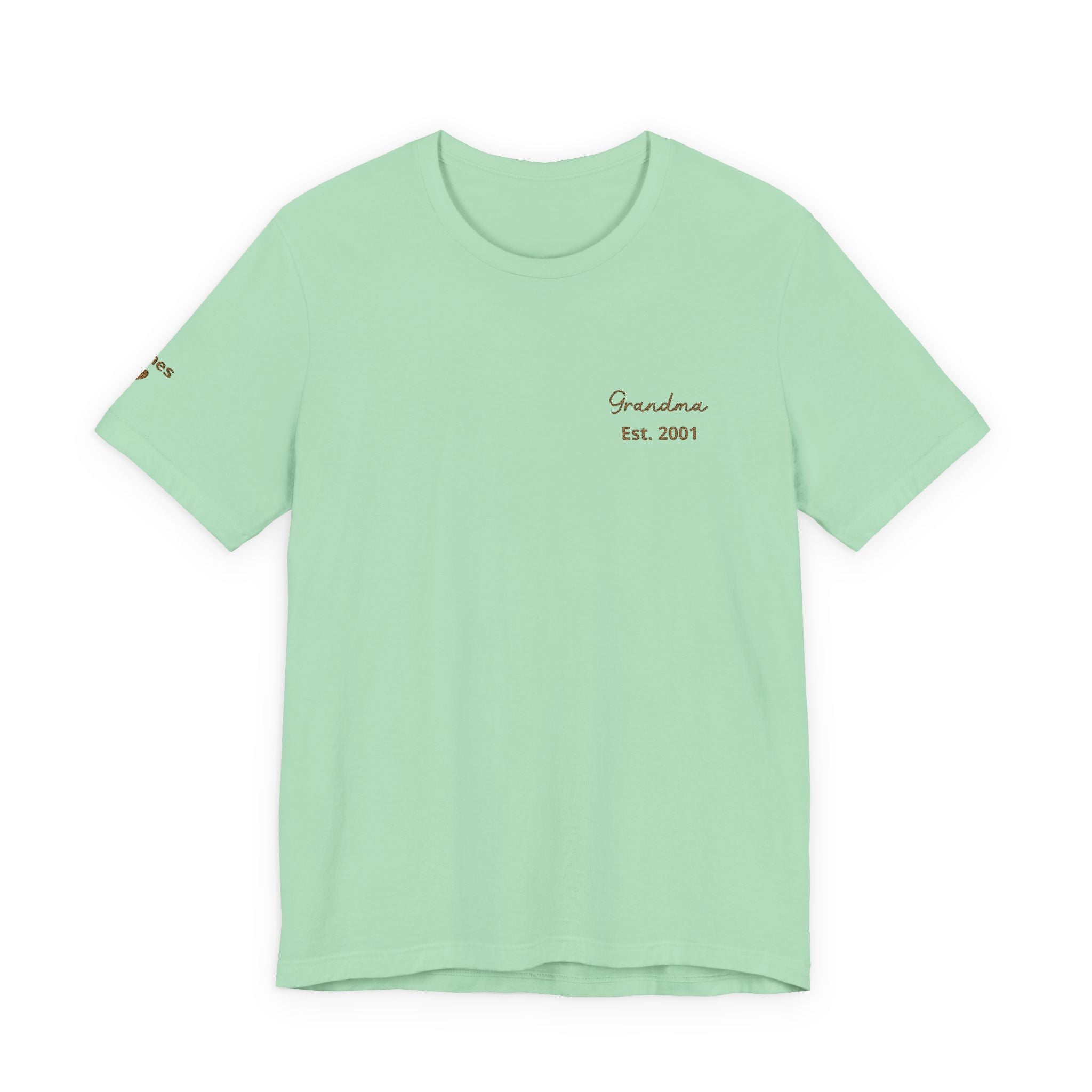 T-Shirt Grandma Since Date Embroidered on Heart and Grandchildren’s First Names on Sleeve