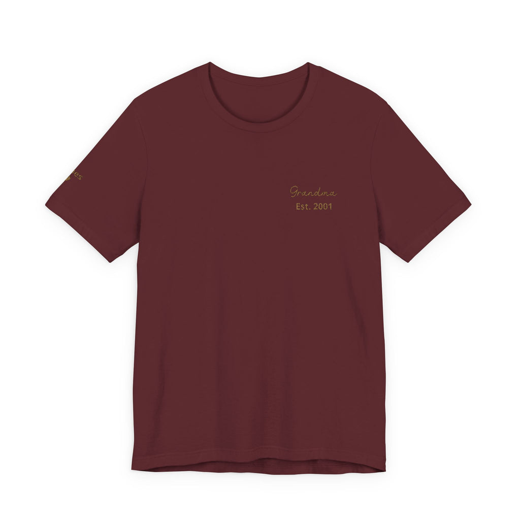 T-Shirt Grandma Since Date Embroidered on Heart and Grandchildren’s First Names on Sleeve