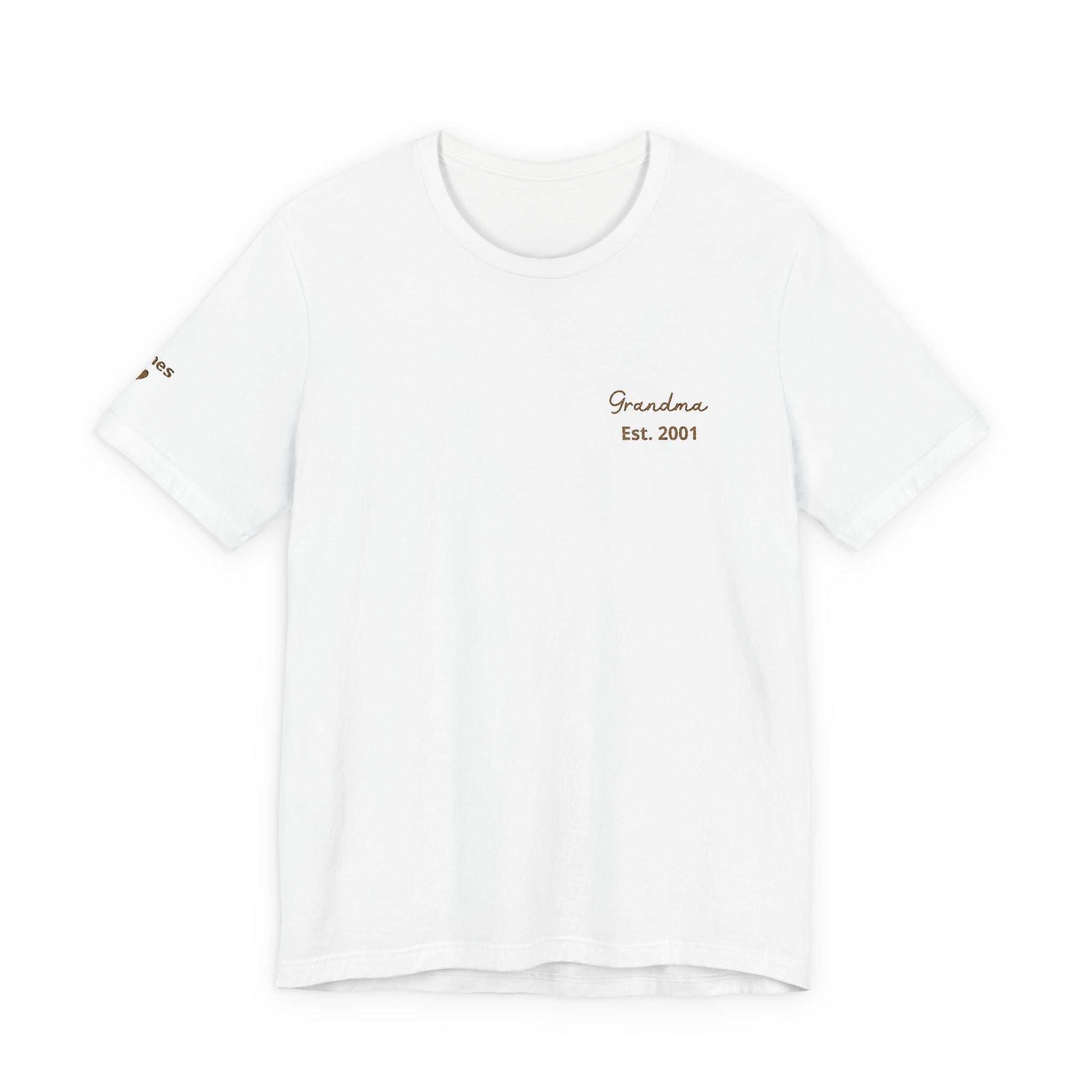 T-Shirt Grandma Since Date Embroidered on Heart and Grandchildren’s First Names on Sleeve