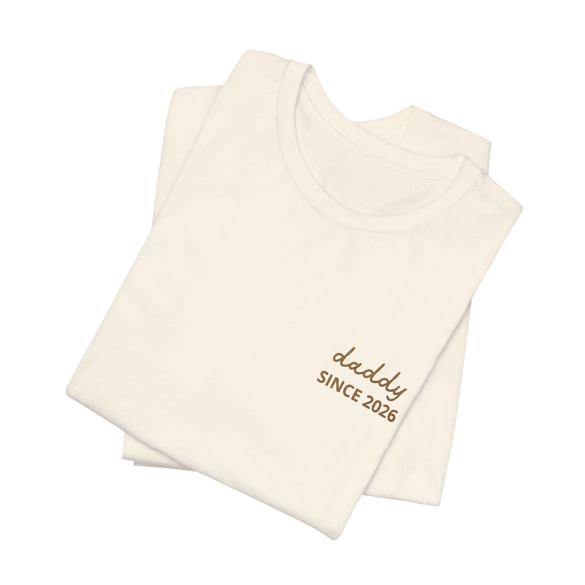 T-shirt Dad since date embroidered on heart and first names on sleeve