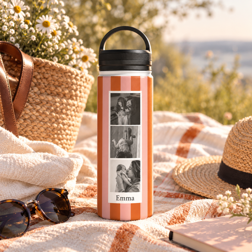 Striped Water Bottle with Custom Photo