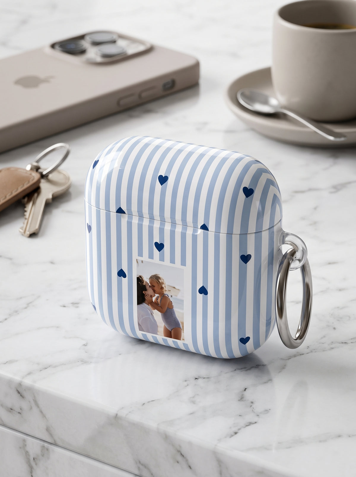Personalized AirPods Case with Photo and Heart Pattern